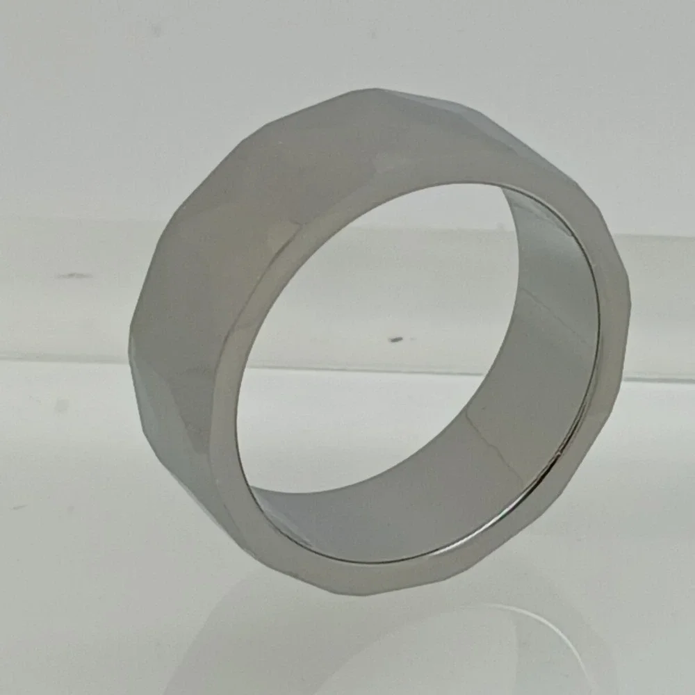 Vintage Tungsten Faceted Geometric Band Ring Silver 8mm Size 9.75 1990s Y2K NOS